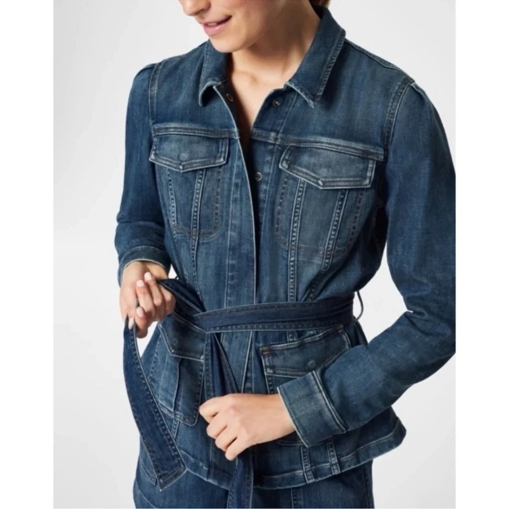 Spanx tie front denim shirt jacket sz 1X - Picture 2 of 7